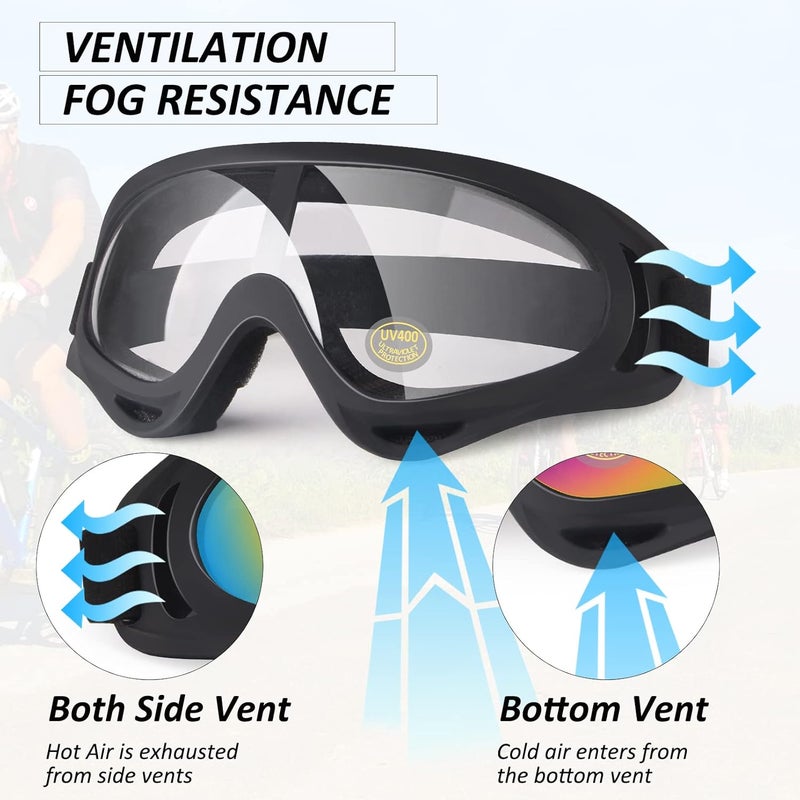 4-FQ Motorcycle Goggles Kids, 2 Pack Dirt Bike ATV Motocross Ski Goggles, Off Road Riding Racing Glasses for Child, Anti-UV Dust Airsoft Glasses for Men Women Youth Adult (Black Frame/Color+Clear Lens) - Image 3